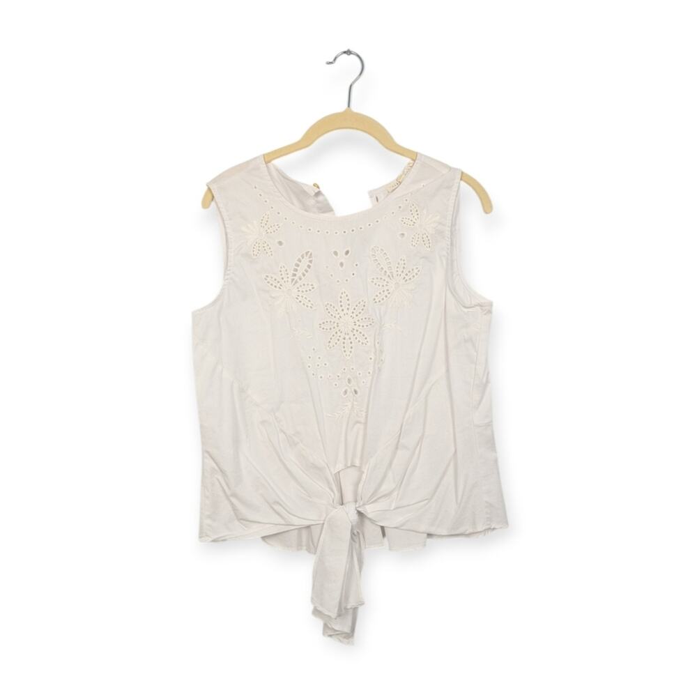 Copper Key Eyelet Top M White Tie Front Sleeveless Boho Summer Casual
